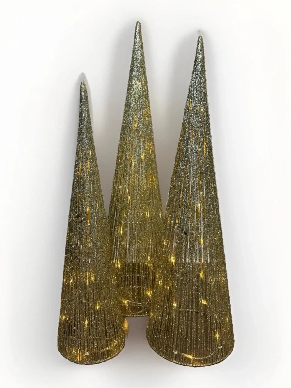 🎄 Holiday Living Gold LED Cone Christmas Trees Set 3 Light Color Change Indoor